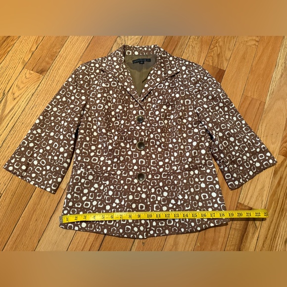 Lafayette 148 Blazer Women's Size 6 Brown Ivory Jacket 3/4 Sleeve Button Cotton - Picture 14 of 15